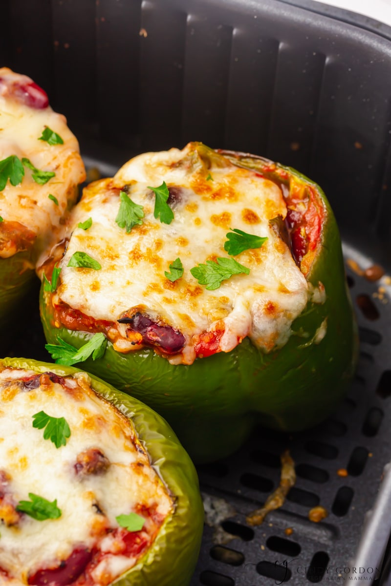 cooked cheesey air fryer stuffed peppers