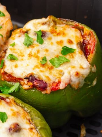 cooked cheesey air fryer stuffed peppers