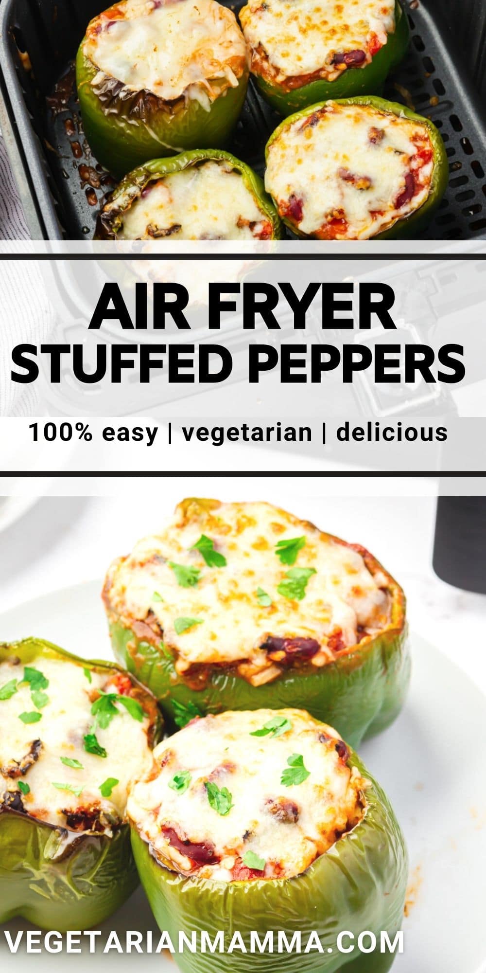 These Air Fryer Stuffed Peppers will make dinner time a whole lot easier! They are an air fryer recipe that will have you coming back for seconds! | air fryer | stuffed peppers