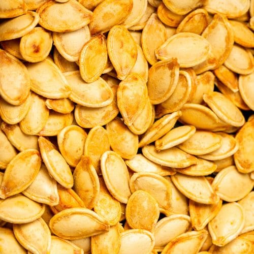 extreme close up for cooked pumpkin seeds