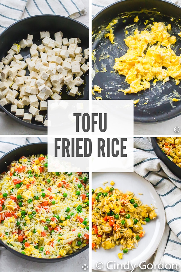 Tofu fried rice is hearty Asian-inspired dish that is filled with hearty protein and veggies. This tofu recipe is fun to make and so flavorful! #friedrice #tofufriedrice #tofurecipes