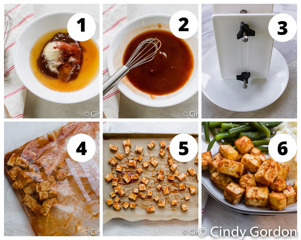 collage of images showing instructions for making bbq tofu marinade