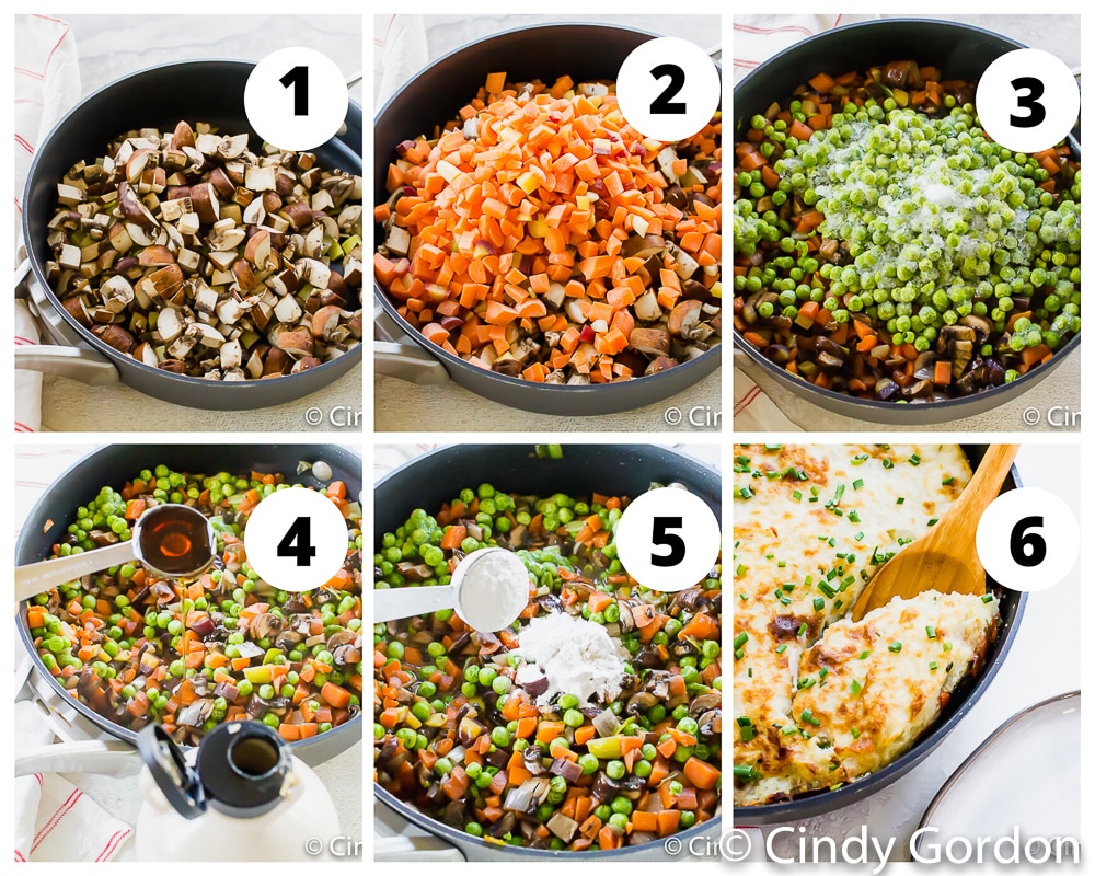 collage of images showing how to make vegan shepherd's pie