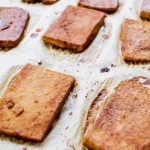 tofu marinated and baked to resemble the flavors of bacon