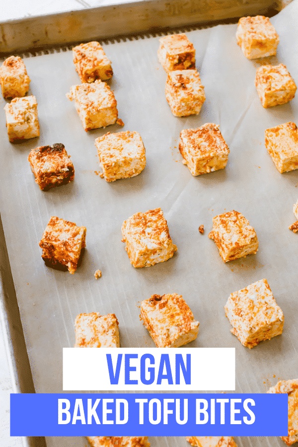 Baked Tofu is a quick and simple vegan protein seasoned with smoked paprika and salt that's ready to eat in less than an hour! Add it to your favorite main dish or serve it alone for the easiest tofu lunch or dinner. #tofu #meatlessmeals #easyvegetariandinner