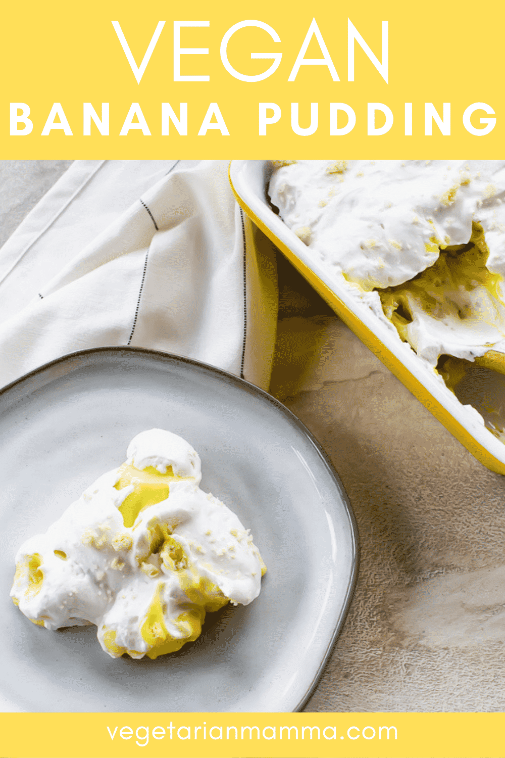 This vegan banana pudding layers sweet from scratch pudding, freshly sliced bananas, crumbled vanilla cookies and vegan whipped cream. Minimal ingredients come together quickly to create a comforting vegan dessert. #pudding #veganpudding #bananapudding #veganbananapudding #dairyfreepudding