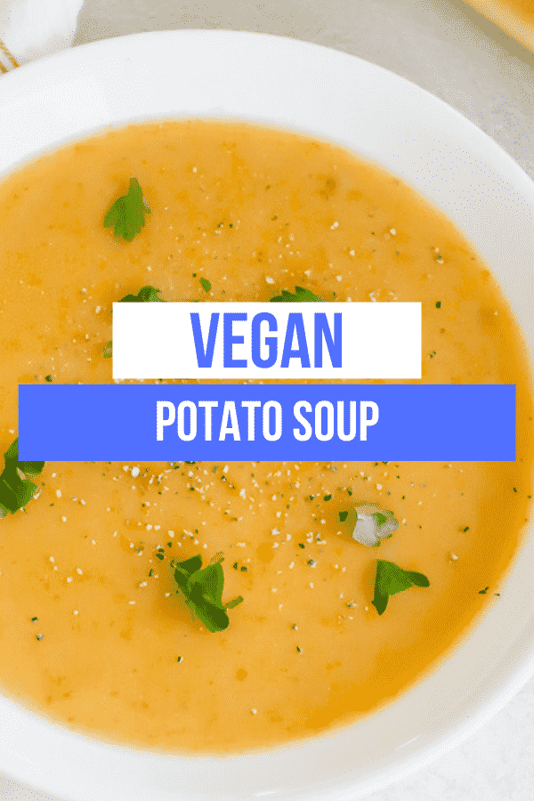 Vegan Potato Soup is super creamy and perfect for winter! This simple soup is packed with carrots, celery, onions, and yellow potatoes for a heartwarming, comforting dinner in an hour. #vegansoup #veganpotatosoup #potatosoup #dairyfreesoup