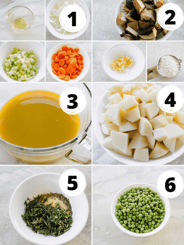collage image of 6 steps for make vegan beef stew