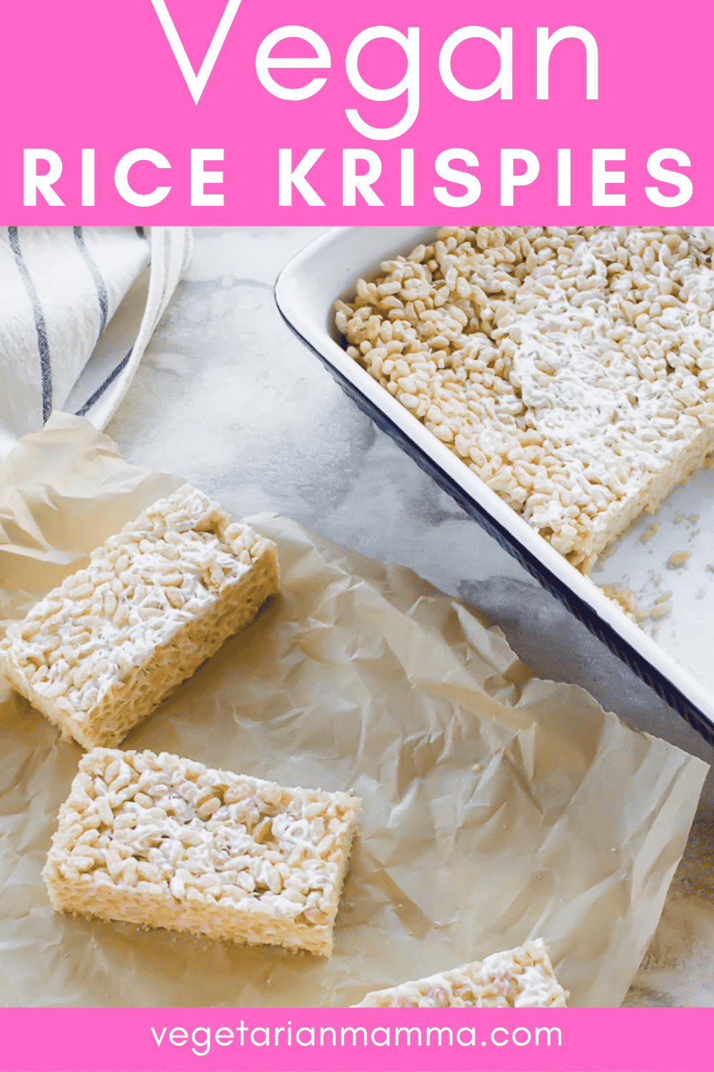 Vegan Rice Krispie Treats are the perfect plant-based sweet snack! This 3-ingredient recipe is super simple to whip up on an afternoon. #vegandessert #ricekrispietreats #veganricekrispies