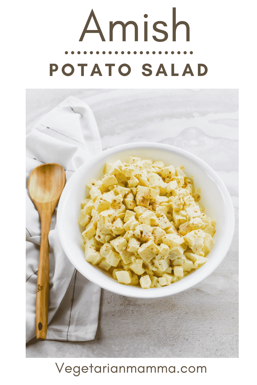 Amish Potato Salad is my favorite BBQ side dish! This is the best potato salad recipe with hard boiled eggs, onions, and celery wrapped in a sweet and tangy yellow mustard dressing. #bbq #easyrecipe #sidedish #amishpotatosalad #potatosalad