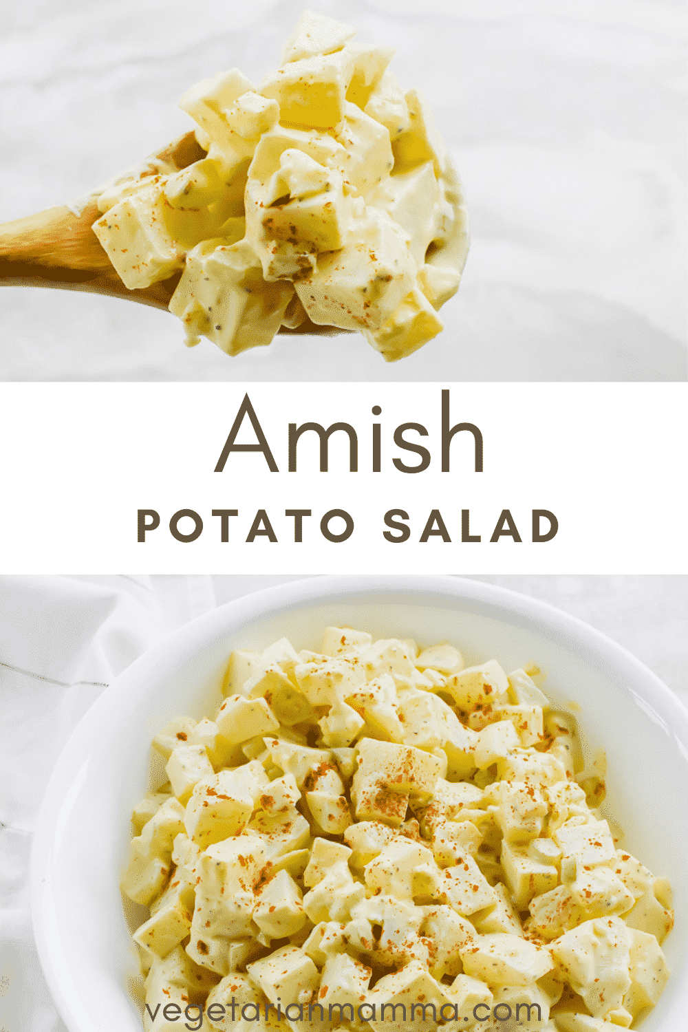 Amish Potato Salad is my favorite BBQ side dish! This is the best potato salad recipe with hard boiled eggs, onions, and celery wrapped in a sweet and tangy yellow mustard dressing. #bbq #easyrecipe #sidedish #amishpotatosalad #potatosalad