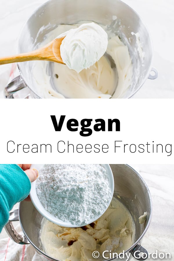Vegan Cream Cheese Frosting is the most simple dairy-free #dessert! Add this 4-ingredient frosting to your favorite vegan cake, cookies, or donuts. #vegandessert #dairyfree #veganfrosting