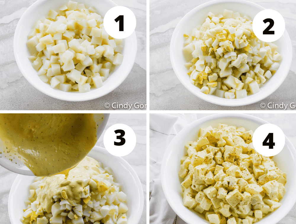 Collage of steps to make the best Amish potato salad