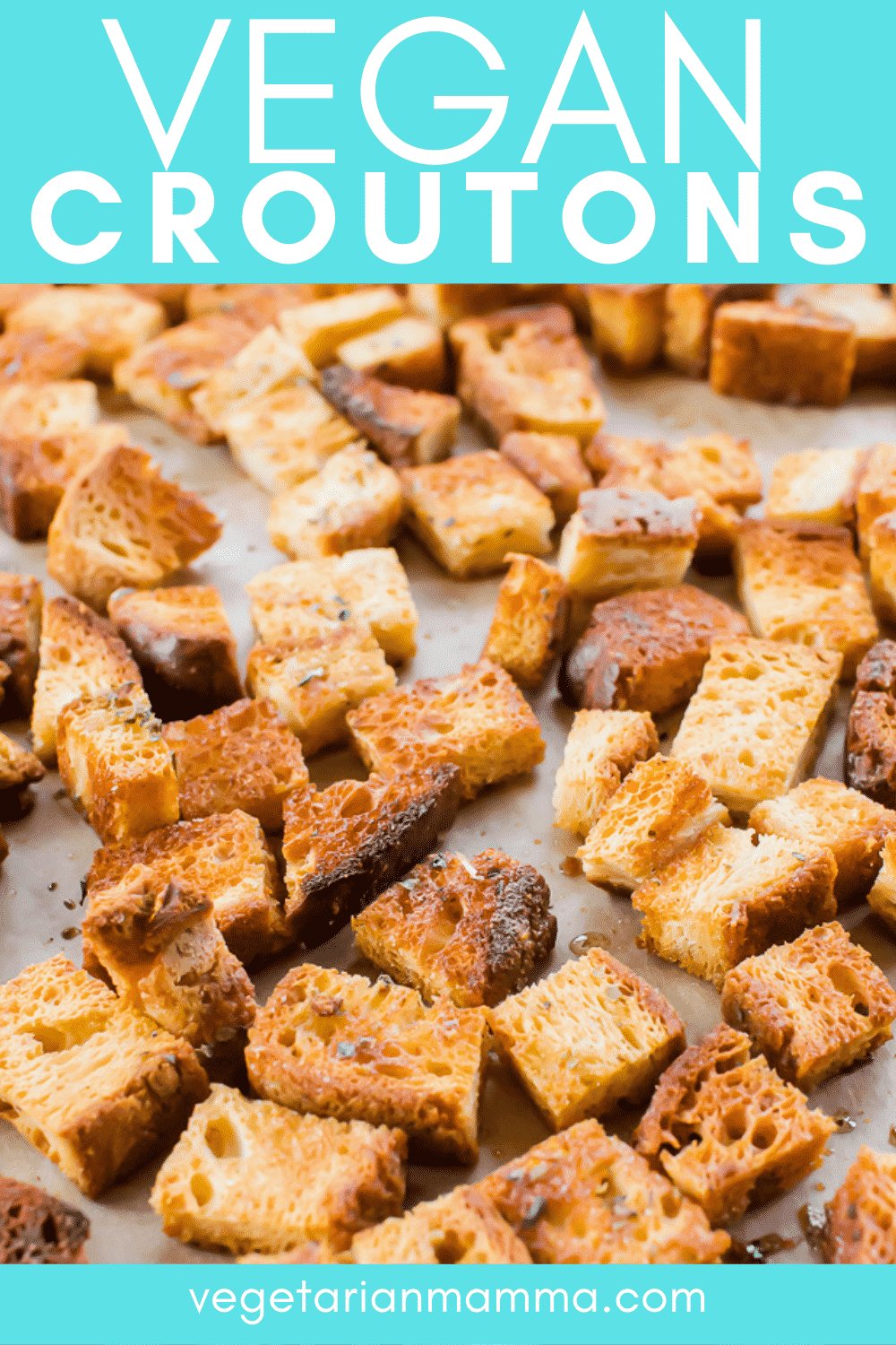 Vegan Croutons are the crunchy piece your favorite soup or salad is missing! You only need 5 pantry staples to whip up these homemade croutons. #vegancroutons #homemadecroutons