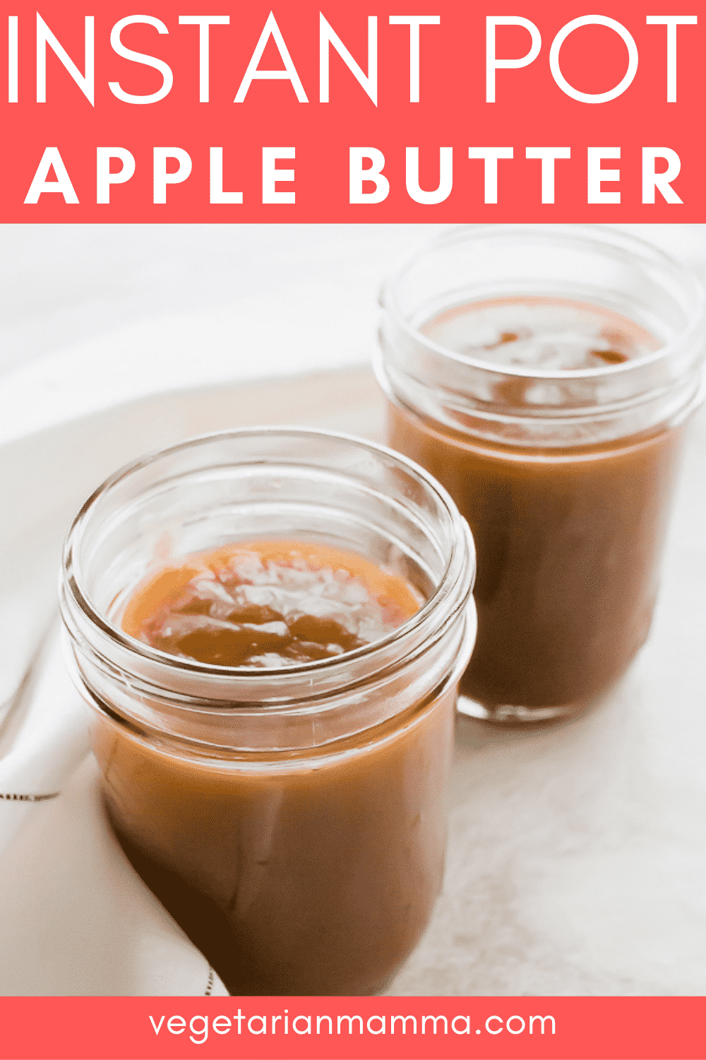 Instant Pot Apple Butter is the best vegan fruit spread made with whole apples and a bunch of fall flavors. No need to simmer apples, cinnamon, nutmeg, and cloves all day thanks to this handy pressure cooker! #applebutter #pressurecookerapplecutter #instantpotapplecutter