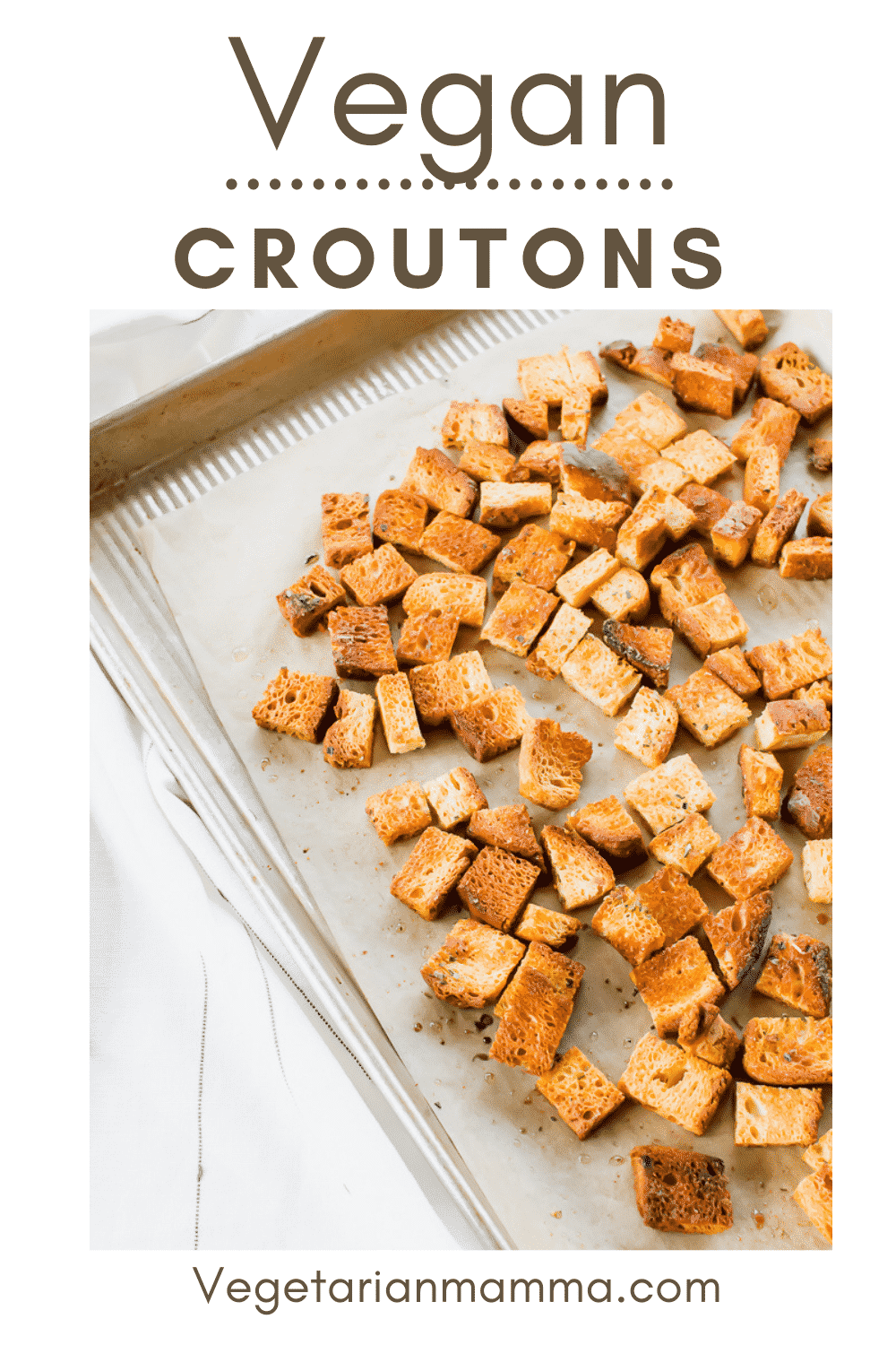 Vegan Croutons are the crunchy piece your favorite soup or salad is missing! You only need 5 pantry staples to whip up these homemade croutons. #vegancroutons #homemadecroutons