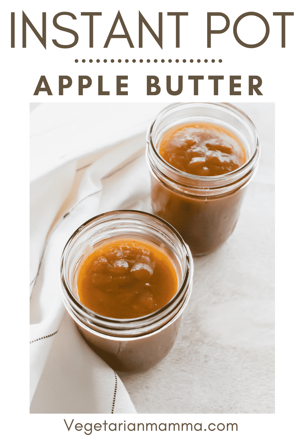 Instant Pot Apple Butter is the best vegan fruit spread made with whole apples and a bunch of fall flavors. No need to simmer apples, cinnamon, nutmeg, and cloves all day thanks to this handy pressure cooker! #applebutter #pressurecookerapplecutter #instantpotapplecutter