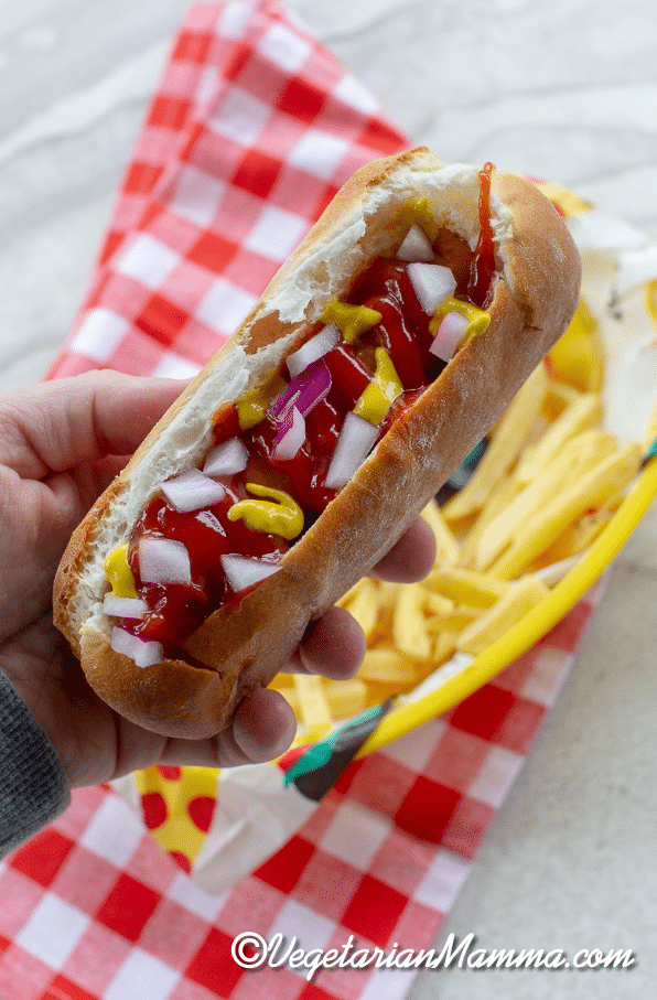 air fryer hot dogs served in gluten-free buns with toppings