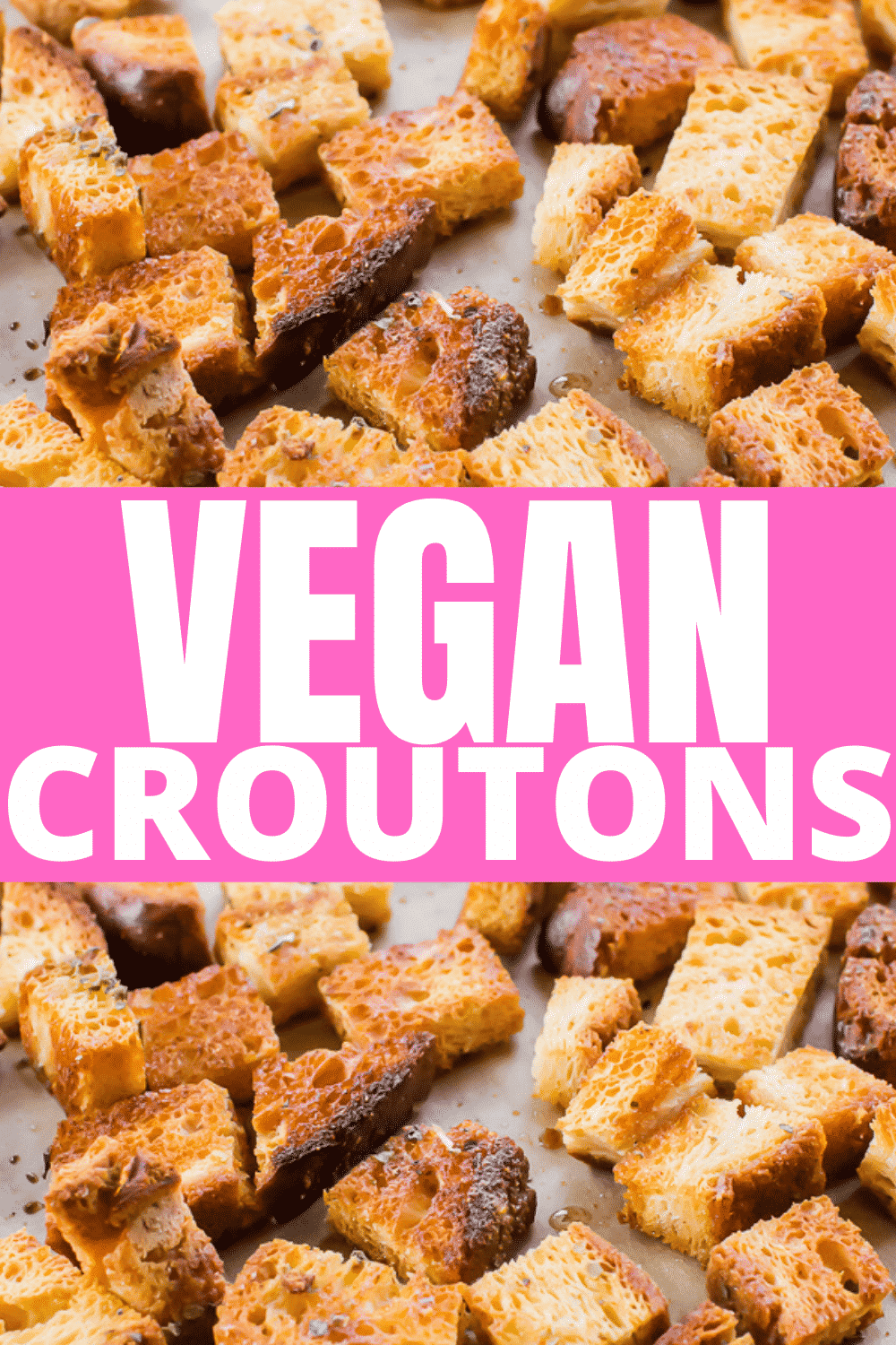 Vegan Croutons are the crunchy piece your favorite soup or salad is missing! You only need 5 pantry staples to whip up these homemade croutons. #vegancroutons #homemadecroutons