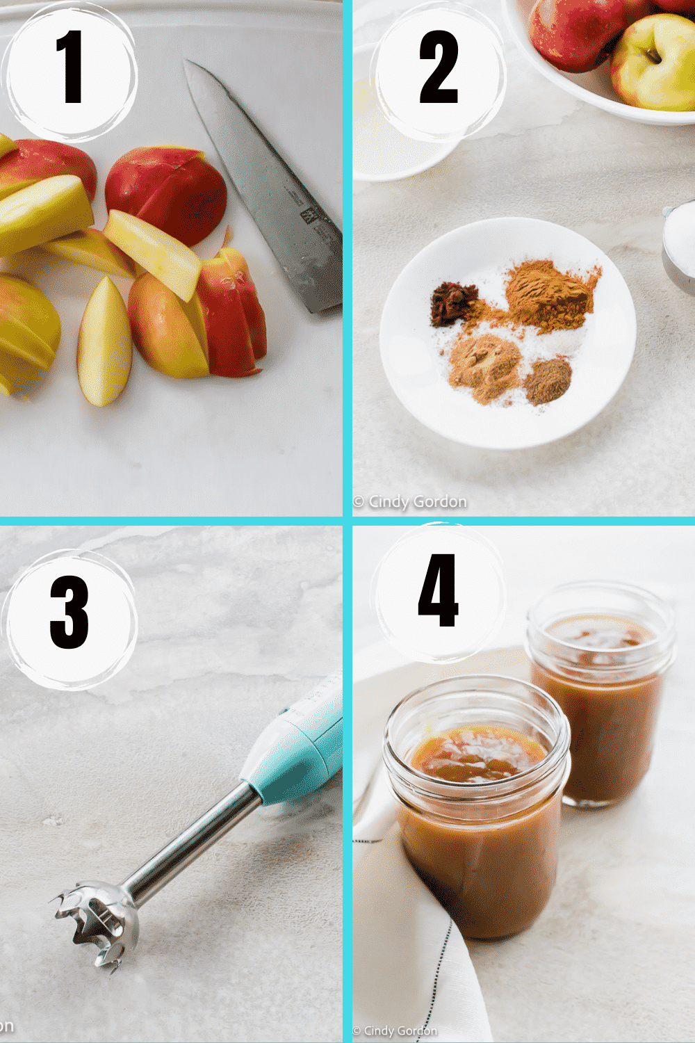 A collage of steps to make seasoned apple butter in the Instant Pot