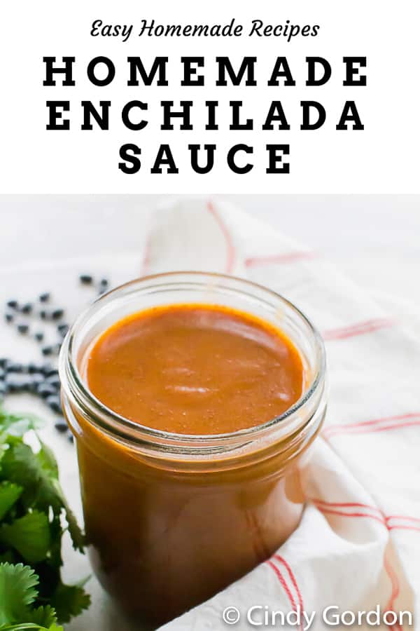 Homemade Vegan Enchilada Sauce is the perfect red sauce for all your Mexican-inspired dishes! Top yummy rolled corn tortillas with this simple tomato sauce with chili powder, cumin, garlic powder, and oregano.