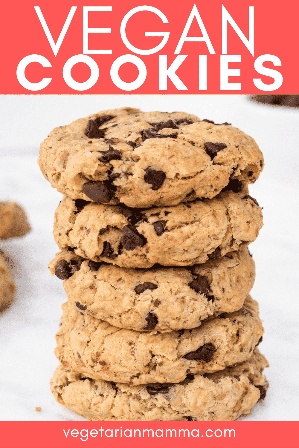 Vegan Oatmeal Chocolate Chip Cookies are chewy, soft, and packed with chocolate! These are truly the best gluten-free cookies. #glutenfreecookies #vegandessert