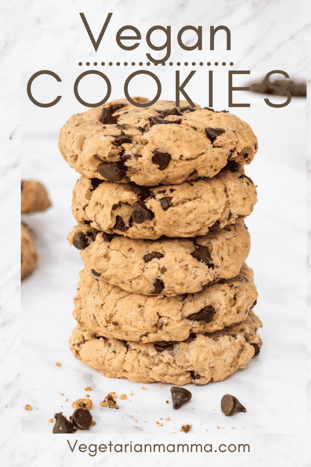 Vegan Oatmeal Chocolate Chip Cookies are chewy, soft, and packed with chocolate! These are truly the best gluten-free cookies. #glutenfreecookies #vegandessert