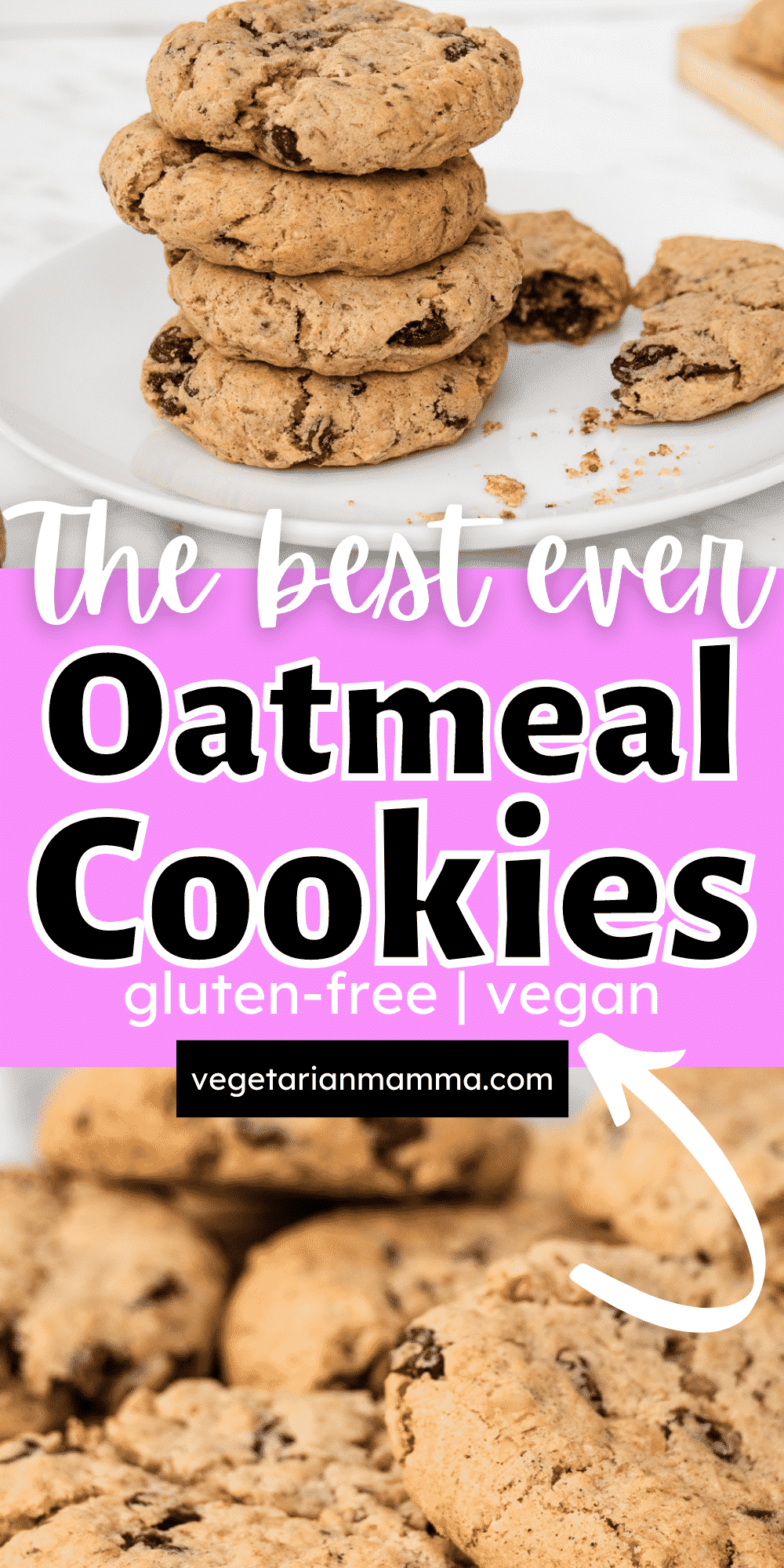 These Vegan Oatmeal Cookies are totally gluten free and a great Celiac snack! They're super easy to whip together with gluten-free rolled oats, yummy raisins, and a pinch of cinnamon.