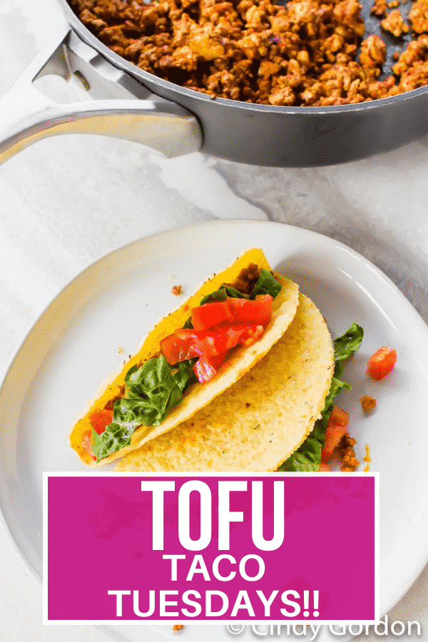 Tofu Tacos are so easy to make with a homemade taco seasoning! Crumbled tofu is the best taco "meat" made in less than half an hour with all your favorite toppings. #vegantacos #tofurecipes