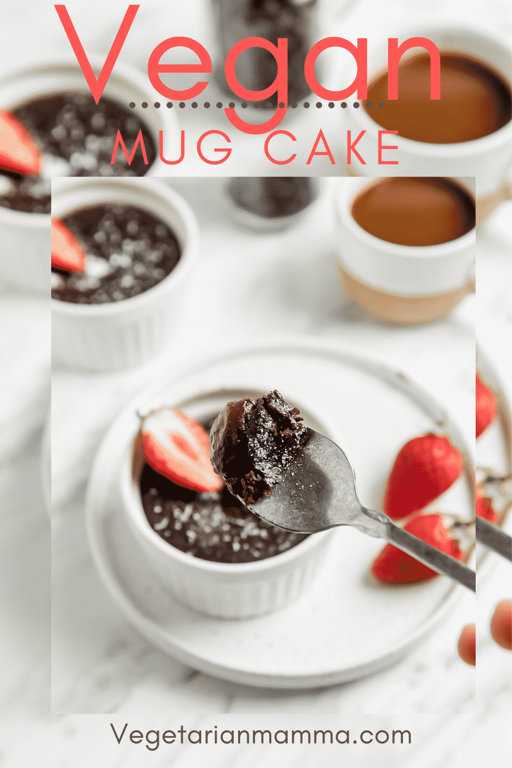 Vegan Chocolate Mug Cakes are the perfect single-serve dessert! These decadent gluten-free chocolate cakes are so rich and chocolatey, you'll never believe it was made in the microwave. #vegandessert #mugcake #latenightsnack