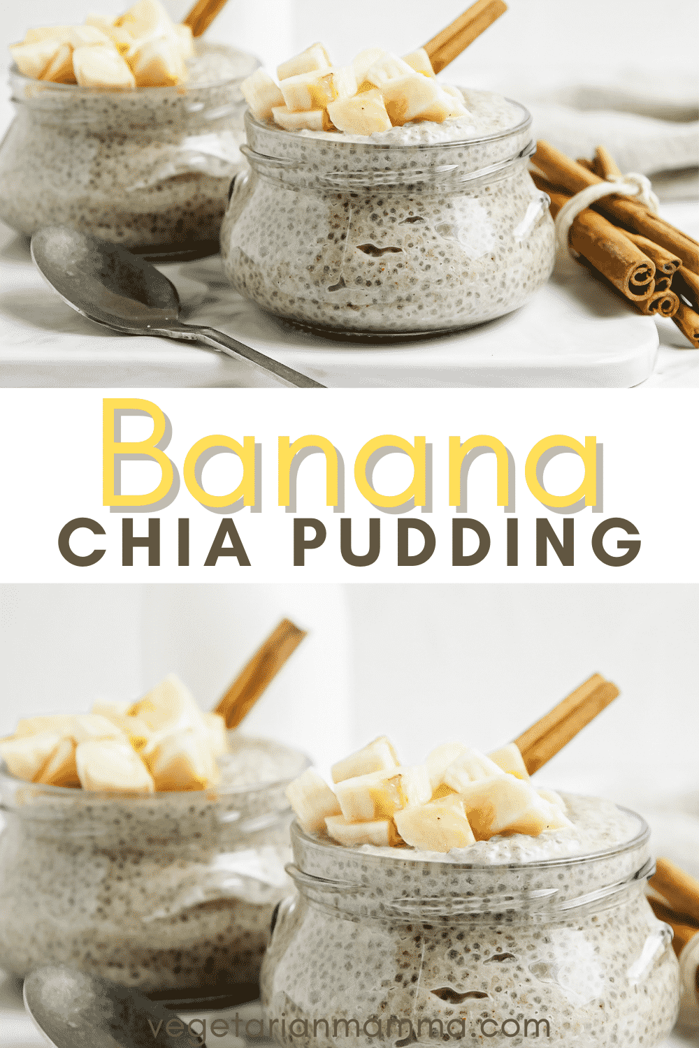 Banana Chia Pudding is the healthiest meal prep breakfast ever! Banana pudding lovers will rave over this creamy vegan pudding with chia seeds, mashed bananas, and coconut milk.