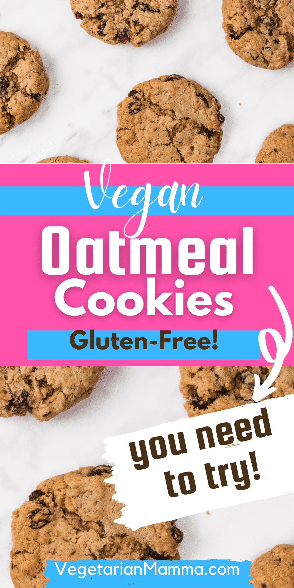 These Vegan Oatmeal Cookies are totally gluten free and a great Celiac snack! They're super easy to whip together with gluten-free rolled oats, yummy raisins, and a pinch of cinnamon.