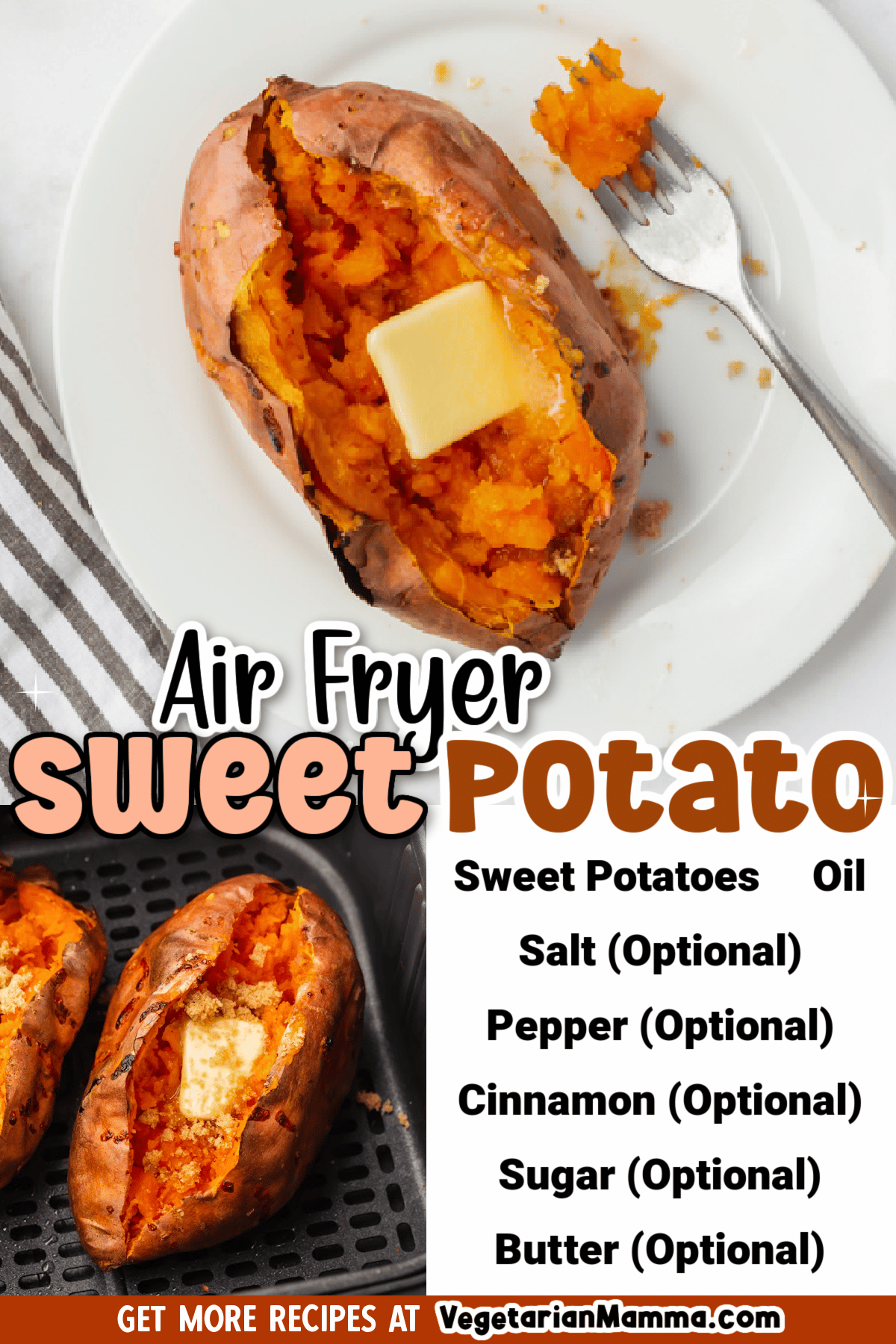 Air Fryer Baked Sweet Potato is a delicious side dish to compliment any meal. Just pop into the air fryer and they will be ready in no time. #airfryer #sweetpotato