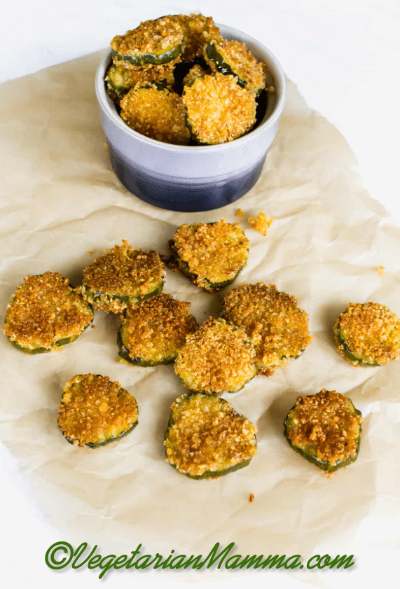 Gluten-Free Fried Pickles on a piece of crinkled parchment paper. 