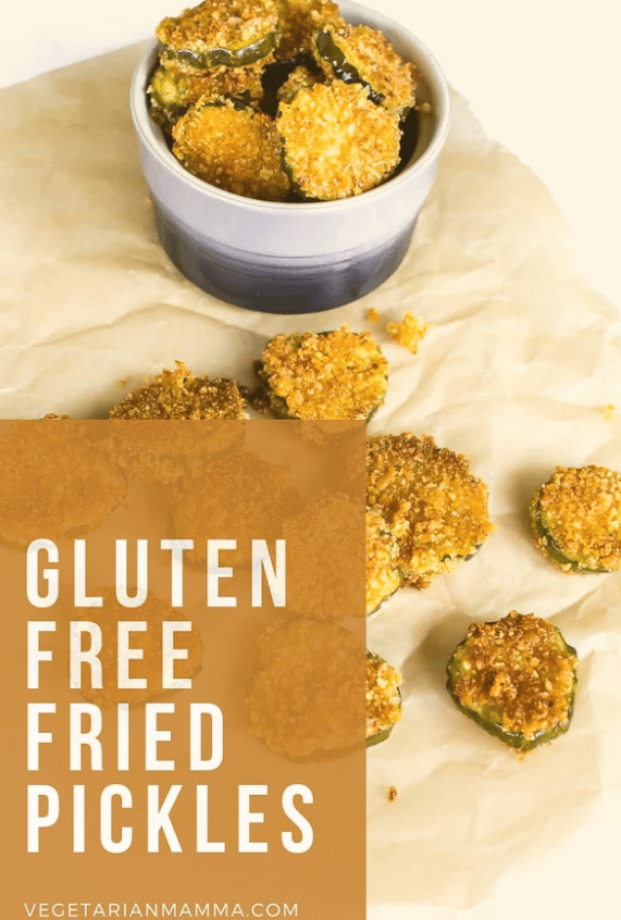 Fried Pickles are a popular and delicious appetizer. You can easily make gluten free fried pickles at home. You can enjoy this appetizer once again! #friedpickles #glutenfree via @vegetarian mamma