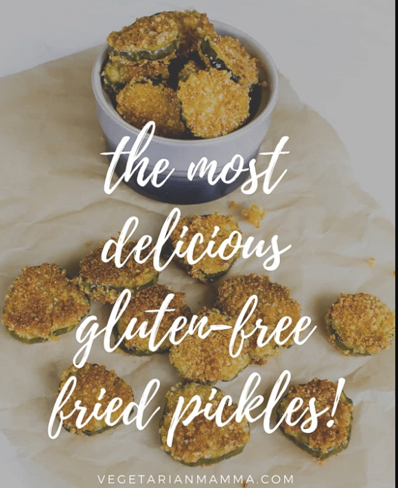 Fried Pickles are a popular and delicious appetizer. You can easily make gluten free fried pickles at home. You can enjoy this appetizer once again! #friedpickles #glutenfree via @vegetarian mamma