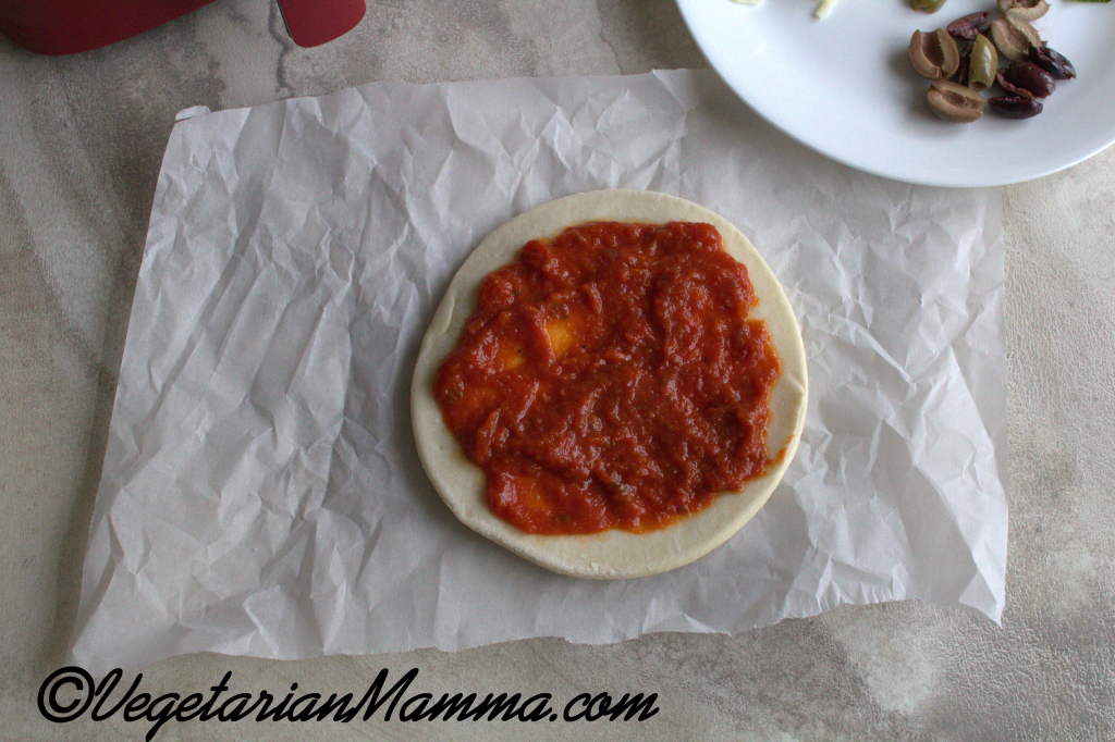 pita with sauce on it.