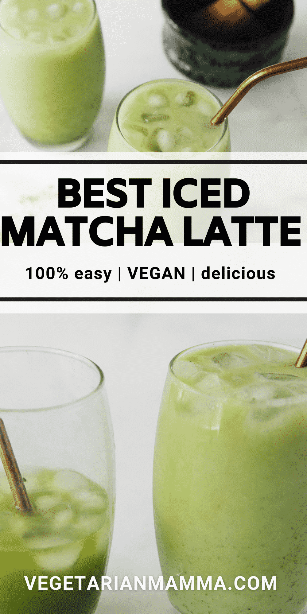 This iced matcha latte is a creamy and refreshing drink perfect for any occasion. Ditch the fancy coffeeshop and make this iced matcha latte at home!