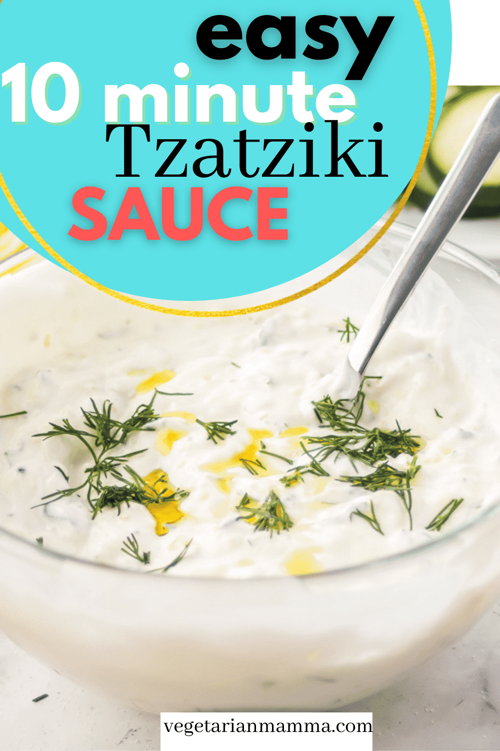 This Mediterranean Sauce is so creamy and perfect on everything! Whip it together in just a few minutes with tangy Greek yogurt, lemon juice, and of course cucumbers. #tzatzikisauce #greek