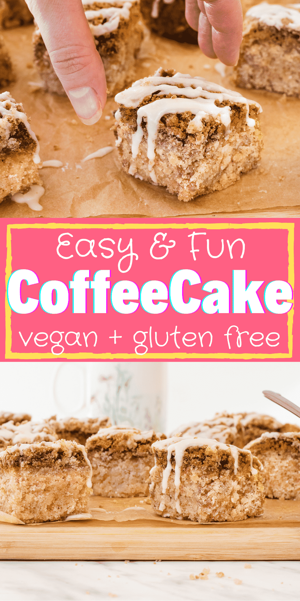 Vegan Coffee Cake is so easy to make! Add this simple icing drizzle over the cinnamon streusel topping for the best sweet breakfast treat that's perfect for holiday mornings.