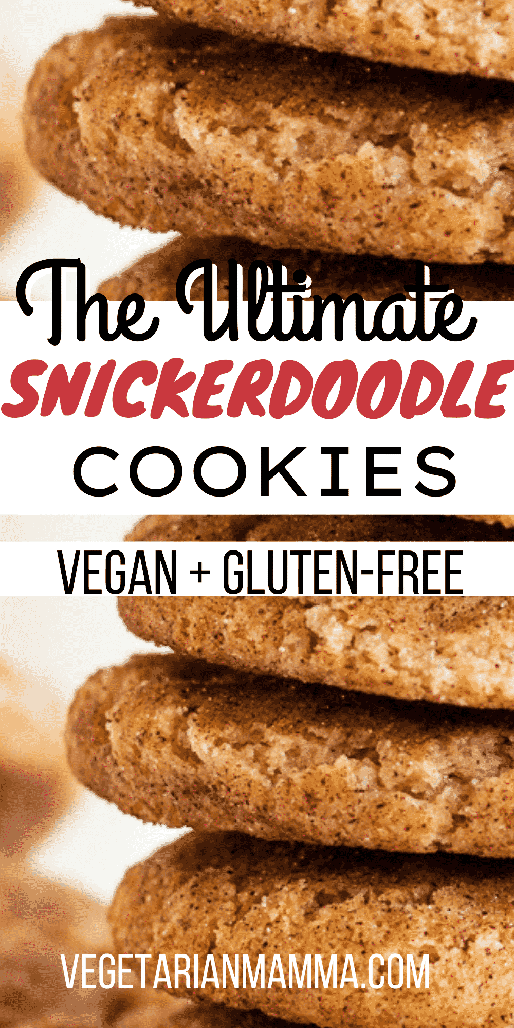 Vegan Snickerdoodle Cookies are so chewy and soft, you'll never believe they're gluten-free! Rolled in homemade cinnamon sugar, they're the perfect simple cookie recipe. #veganbaking #glutenfreecookies
