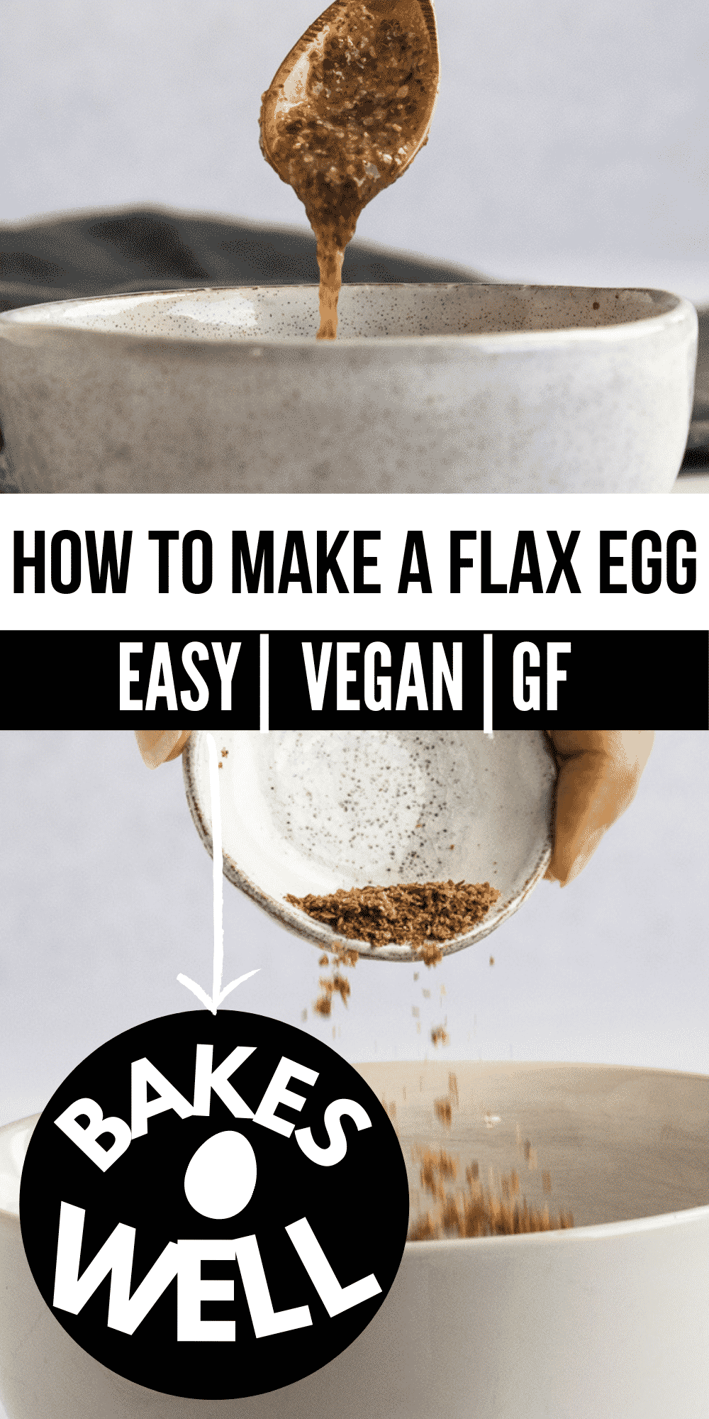 Learn how to make a flax egg for all your vegan baking! It only takes 2 simple ingredients to make the best vegan egg substitute. #veganegg #veganbaking