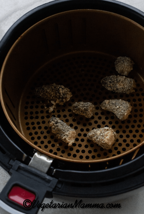bread morel mushrooms in the air fryer basket