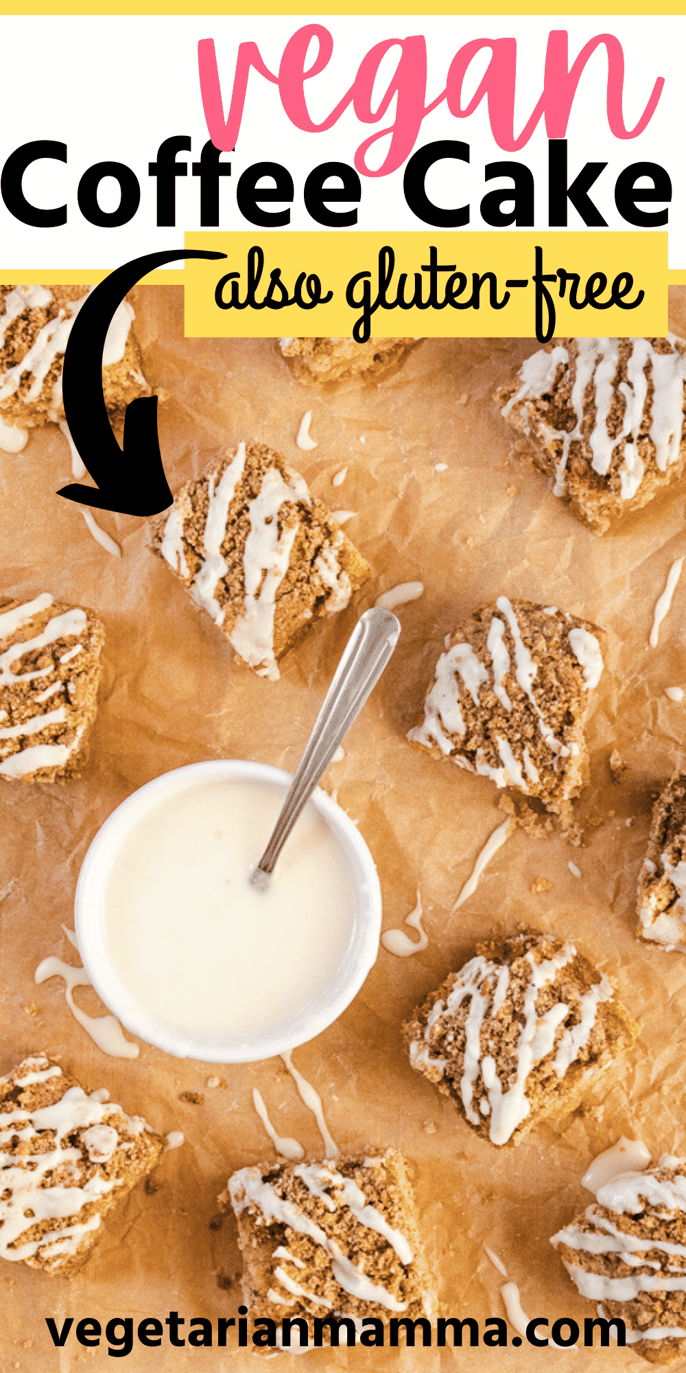 Vegan Coffee Cake is so easy to make! Add this simple icing drizzle over the cinnamon streusel topping for the best sweet breakfast treat that's perfect for holiday mornings.