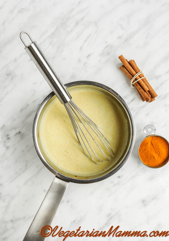 Then heat the pan over medium heat until very hot but not boiling. Whisk frequently.