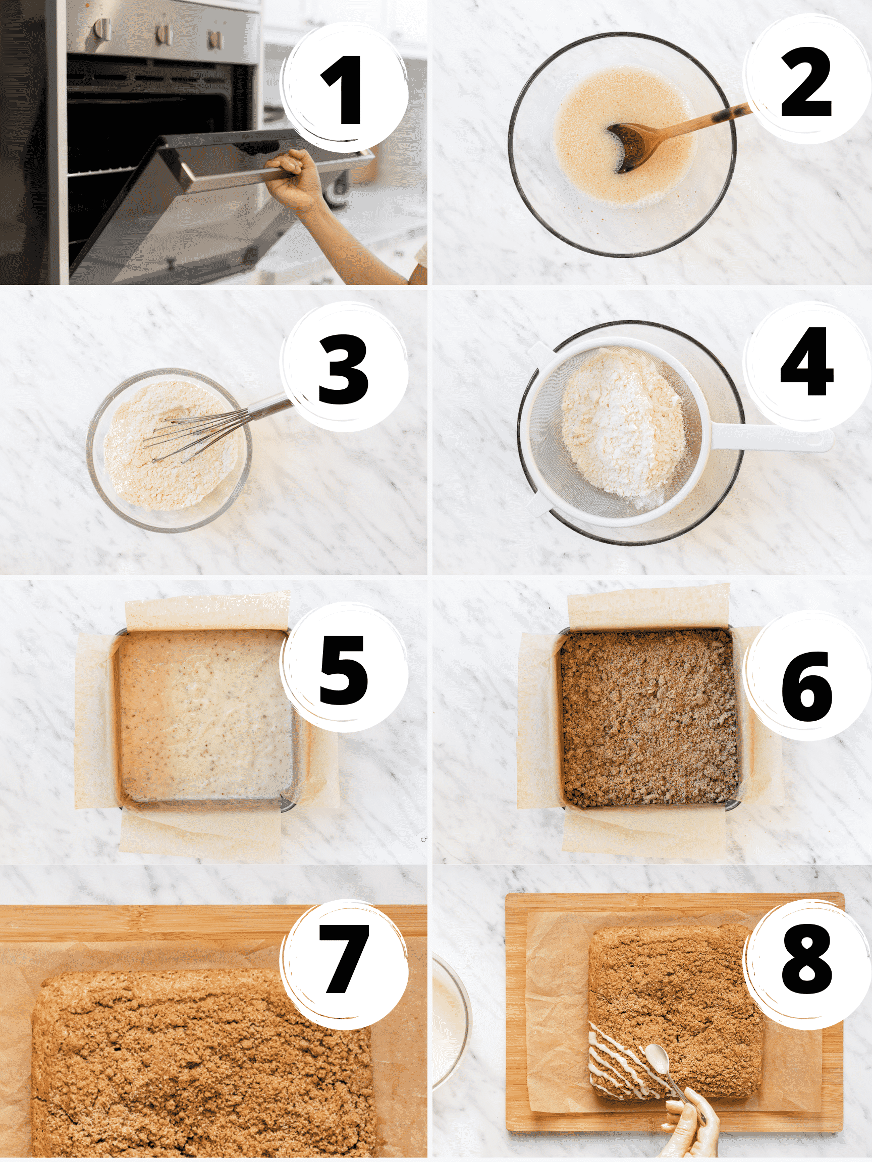 collage of steps to make vegan coffee cake