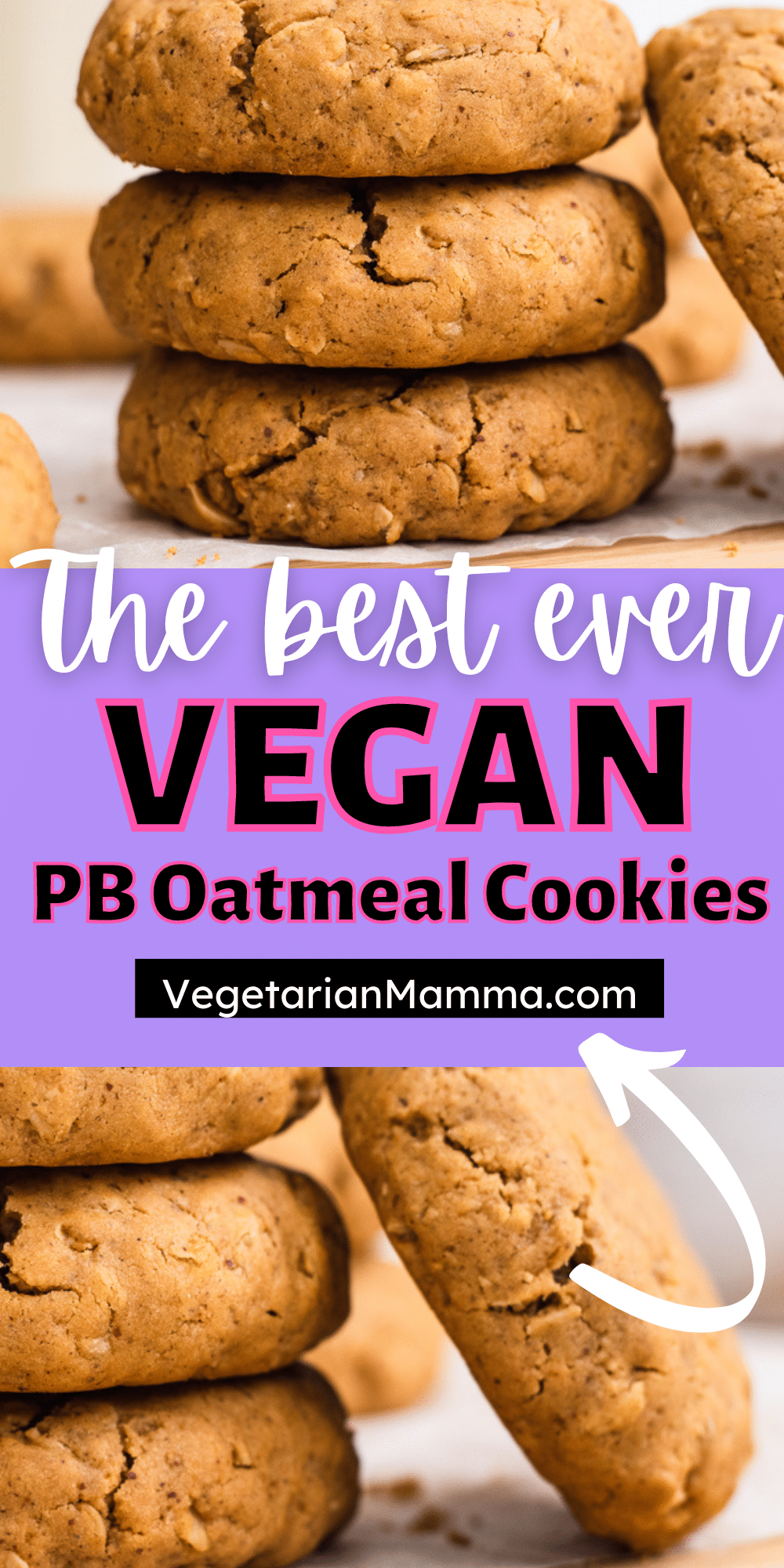 These Vegan Peanut Butter Oatmeal Cookies are so moist and gluten free, too! Made with rolled oats, natural peanut butter, and gluten-free flour, these are the easiest cookies to make without a mixer.