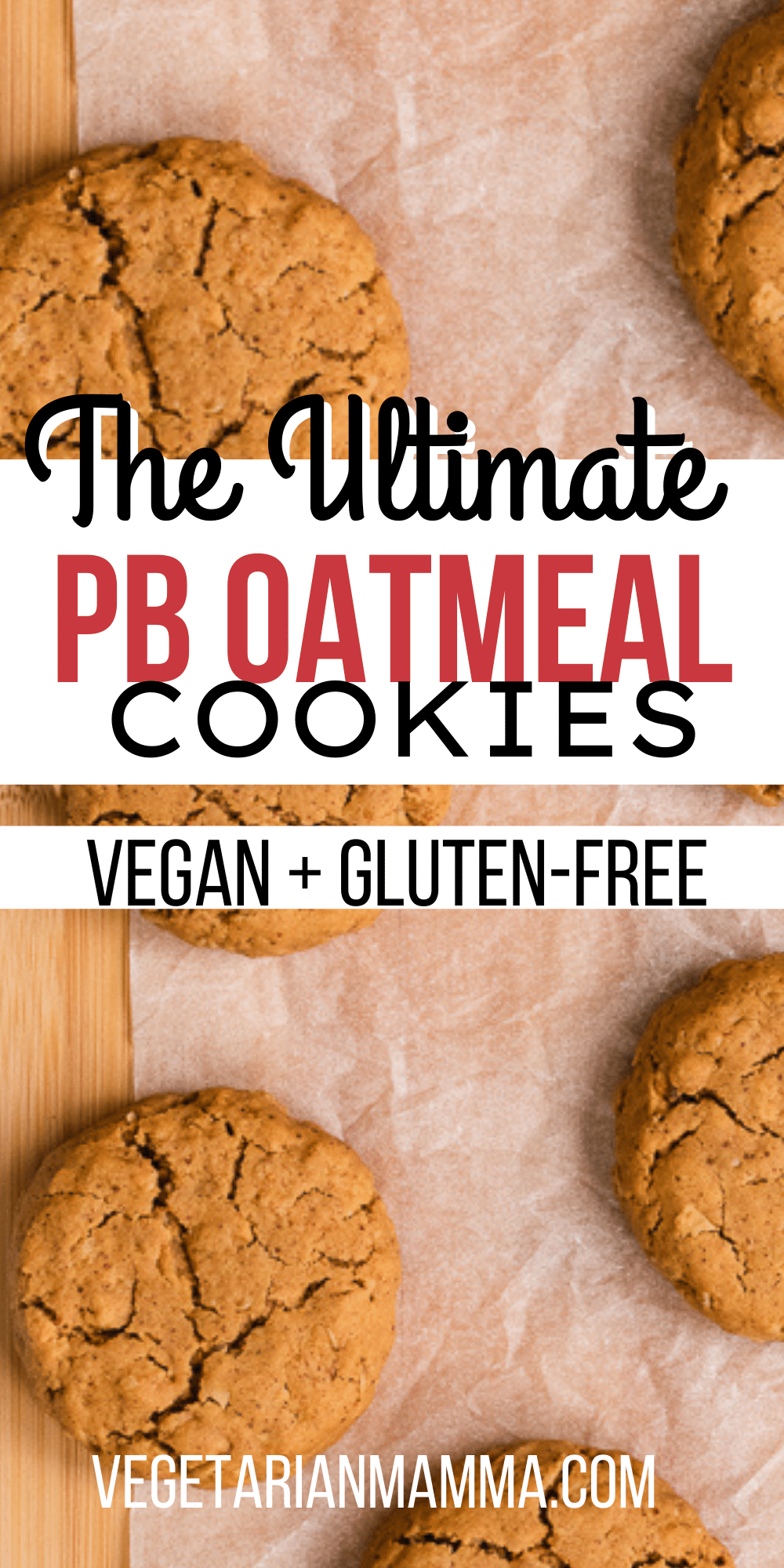 These Vegan Peanut Butter Oatmeal Cookies are so moist and gluten free, too! Made with rolled oats, natural peanut butter, and gluten-free flour, these are the easiest cookies to make without a mixer.