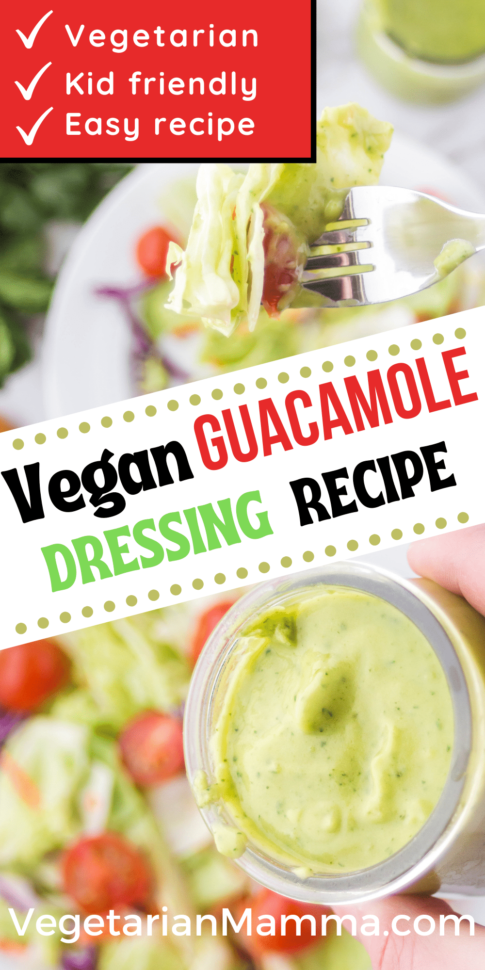 Vegan Avocado Dressing is a creamy salad dressing that's healthy, delicious, and packed with fresh herbs and citrus. #vegandressing #avocadodressing