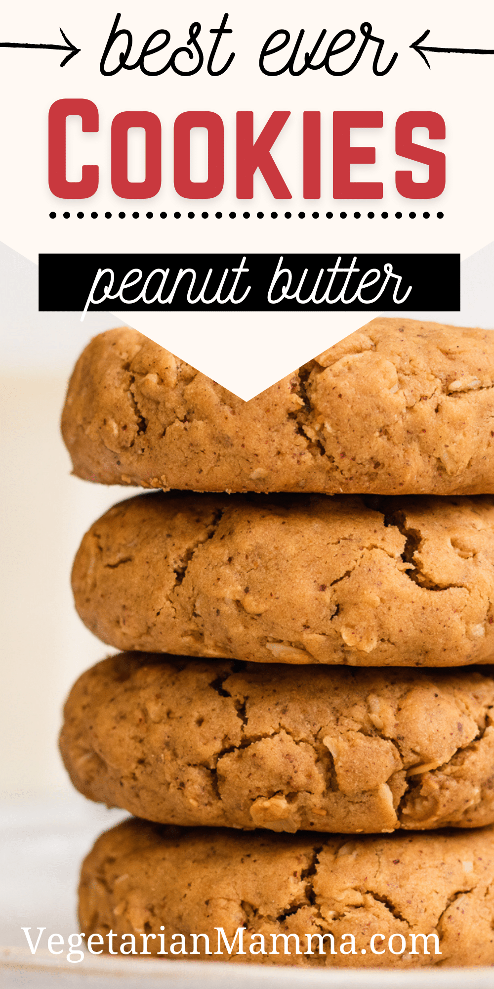 These Vegan Peanut Butter Oatmeal Cookies are so moist and gluten free, too! Made with rolled oats, natural peanut butter, and gluten-free flour, these are the easiest cookies to make without a mixer.